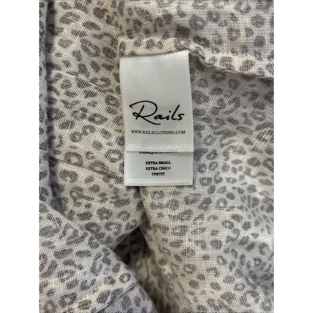 RAILS "Karla" White Mocha Leopard Smocked Waist Ruffle Mini Dress Sz Xtra Small - Picture 7 of 9